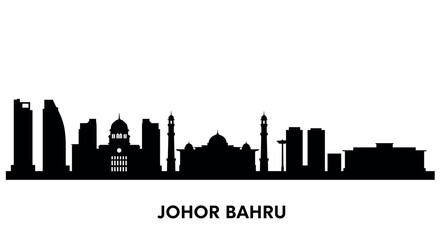 Fototapeta premium Johor bahru cityscape silhouette with iconic landmarks and modern architecture