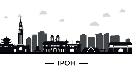 Naklejka premium Ipoh cityscape silhouette with modern and traditional architecture