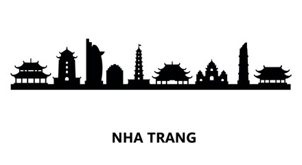 Fototapeta premium Nha trang city silhouette skyline with iconic landmarks in black and white