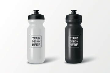 Vector 3d Realistic Sports Water Bottle Set, Isolated. Blank Plastic Cycling Water Bottle with Black Cap. Water Bottle Template. Vector Sport Bottle for Fitness, Gym, Branding, Packaging Design