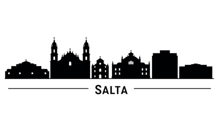 Fototapeta premium Silhouette of salta city skyline featuring historic landmarks