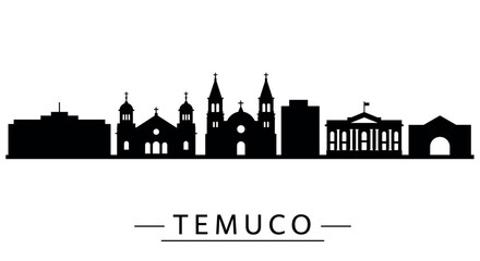 Obraz premium Temuco cityscape silhouette with iconic landmarks