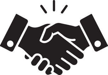 Bold handshake icon in solid black silhouette. Represents agreement, unity, or business partnership
