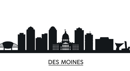 Obraz premium Des moines cityscape silhouette featuring iconic architecture