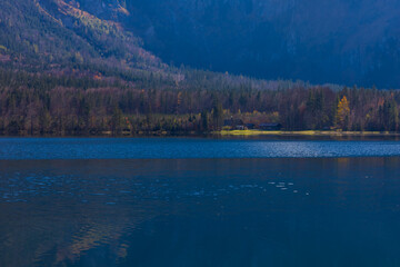 Lake landscape. Picturesque mountain lake Offensee located in the Salzkammergut region (Salt...