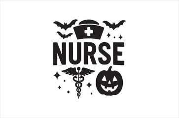 Fototapeta premium Halloween themed nurse design with bats pumpkin and medical symbols