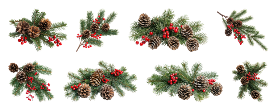 PNG Festive pine cone arrangements displayed, element set on transparent background