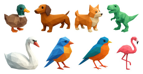 Fototapeta premium PNG Colorful low-poly animal figures, element set on transparent background