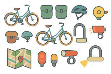 Essential cycling gear and accessories set for urban commuting and travel