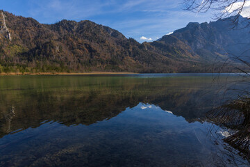 Lake landscape. Picturesque mountain lake Offensee located in the Salzkammergut region (Salt...