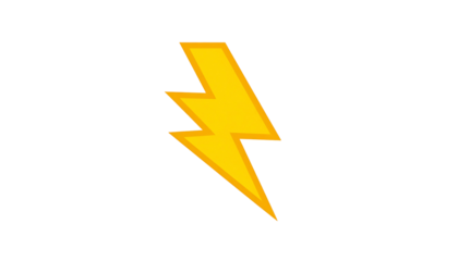 Yellow cartoon lightning bolt with a gold outline, angled down, against a black background
