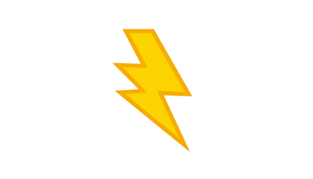 Yellow cartoon lightning bolt with a gold outline, angled down, against a black background