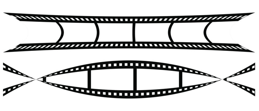 Photographic film in retro style, Film strip icon used for videography elements, cinema reel. Trendy editable camera roll effect design. Curved film strip. 