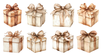 PNG Elegant watercolor gift boxes collection, element set on transparent background