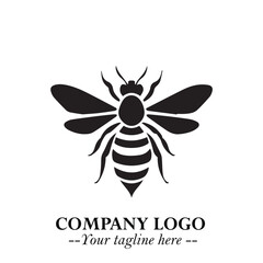 Stylish Bee Logo Symbol in Black on White Background with Minimalist and Modern Elegant Design

