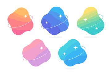 Abstract liquid gradient shapes with orbital rings and sparkles for modern graphic design