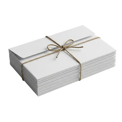 Stack of white envelopes tied with rustic string bow.