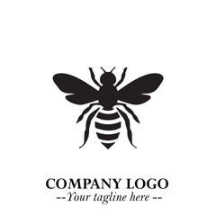 Stylish Bee Logo Symbol in Black on White Background with Minimalist and Modern Elegant Design
