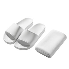 White Slippers and Towel Set for Comfort and Relaxation.