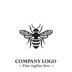 Stylish Bee Logo Symbol in Black on White Background with Minimalist and Modern Elegant Design
