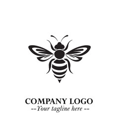 Stylish Bee Logo Symbol in Black on White Background with Minimalist and Modern Elegant Design
