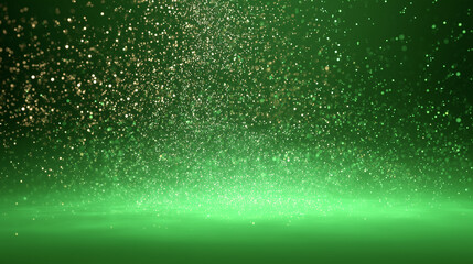 Green Stage Background with Sparkling Light Dust and Copy Space