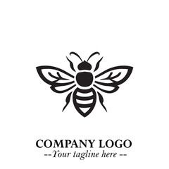 Stylish Bee Logo Symbol in Black on White Background with Minimalist and Modern Elegant Design
