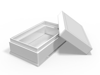 3d weiße Box, mit Deckel auf transparenten Hintergrund	
