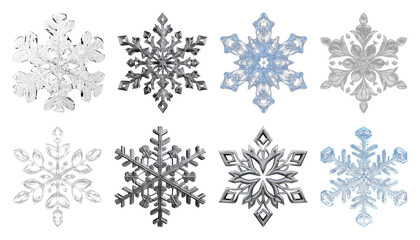 PNG Intricate silver blue snowflakes design, element set on transparent background