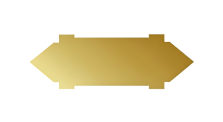 A golden hexagonal badge with four protruding tabs on a transparent background isolated on transparent background