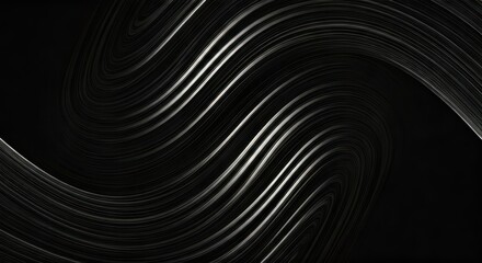Abstract swirl of shiny silver lines on a dark background, creating dynamic curves