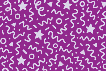 Playful abstract pattern with doodle shapes and confetti elements. fun seamless background for party, celebration, kids design, wrapping paper, festive décor, and creative projects