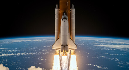 Spaceplane Climbing Above Earth With Incandescent Wake, Stratospheric Horizon And Deep Black Sky