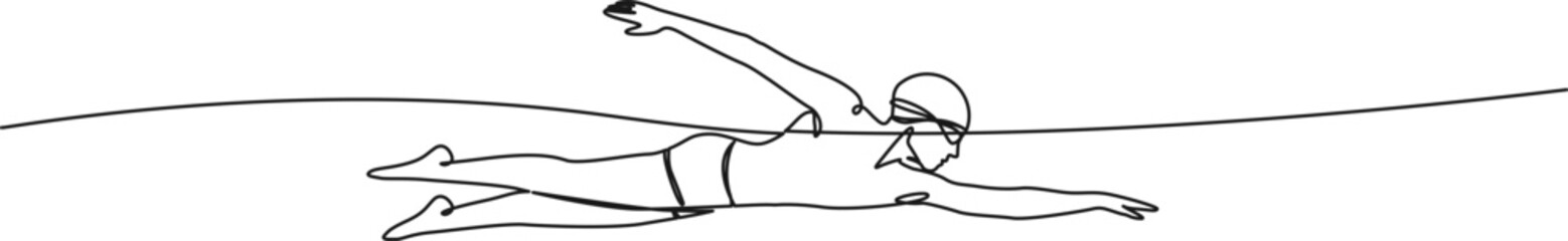 continuous single line drawing of freestyle swimmer in water, line art vector illustration © Christian Horz