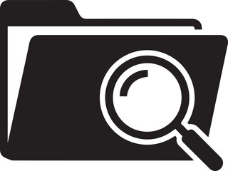 Black folder search icon vector | minimal flat design | transparent background | Abode Stork
