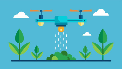 A drone releasing specially formulated nutrients along with water to nourish crops and improve soil health all with the guidance of realtime data analysis.. Vector illustration