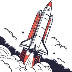 Vector illustration of a vintage space rocket launch, a symbol of technology and exploration.
