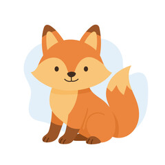 Charming and Playful Illustration of a Cute Fox Character, Featuring a Bright Orange Color Palette, Expressive Features. Forest animal and Woodland fauna