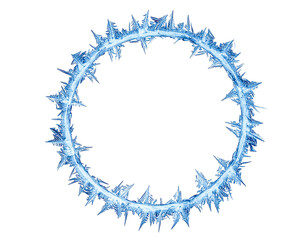 A ring of jagged, icy crystal formations glows with a soft, ethereal light against a stark, black background