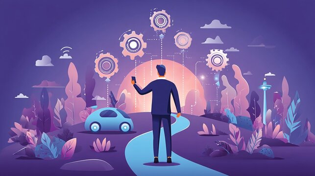 silhouette standing before a large holographic projection showing multiple automated tasks running smoothly (emailing coding scheduling), symbolizing the ease of life provided by Agentic AI 