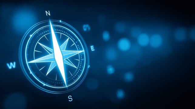 glowing digital compass pointing towards a single goal at the top, surrounded by smaller icons representing complex tasks and sub goals that the Agentic AI automatically navigates, symbolizing 