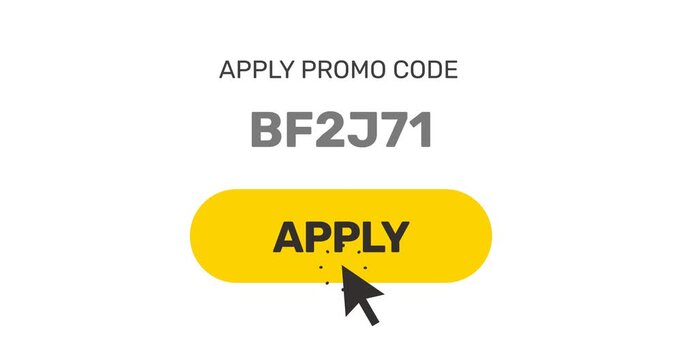 Click the button to apply promo code or coupon for discount during purchase or sale, footage with transparent background, loop