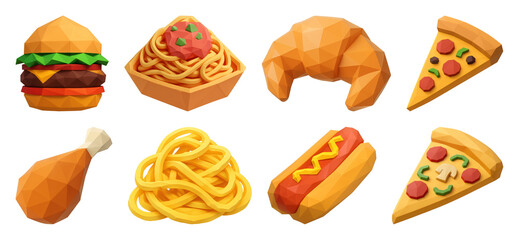 PNG Low-poly fast food collection, element set on transparent background