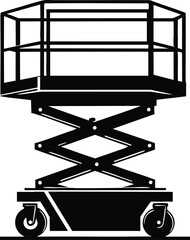 Construction Equipment Scissor Lift Machine silhouette vector Illustration isolated on a white background