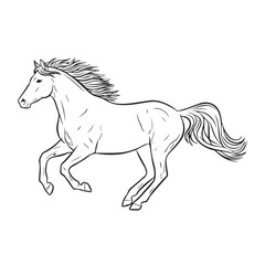 Obraz premium Line art illustration of a majestic horse galloping with its mane and tail flowing gracefully against a white background