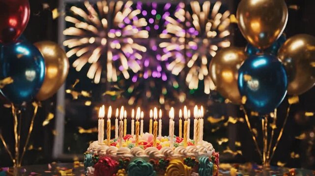 Epic Birthday Celebration with Fireworks and Balloons
