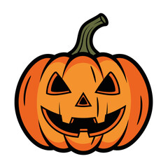 Vivid vector illustration of a traditional, hand-carved orange squash with a mischievous, spooky face, embodying the spirit of October and festive autumn events
