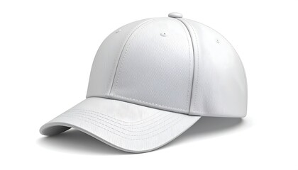 Fototapeta premium Plain white baseball cap with brim on white background