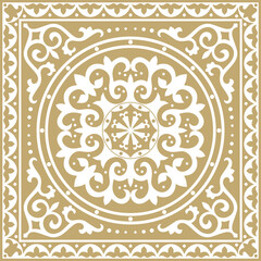 Vector golden square Kazakh national ornament. Ethnic pattern of the peoples of the Great Steppe,  Mongols, Kyrgyz, Kalmyks, Buryats.