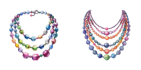 layered necklace watercolor vector illustration